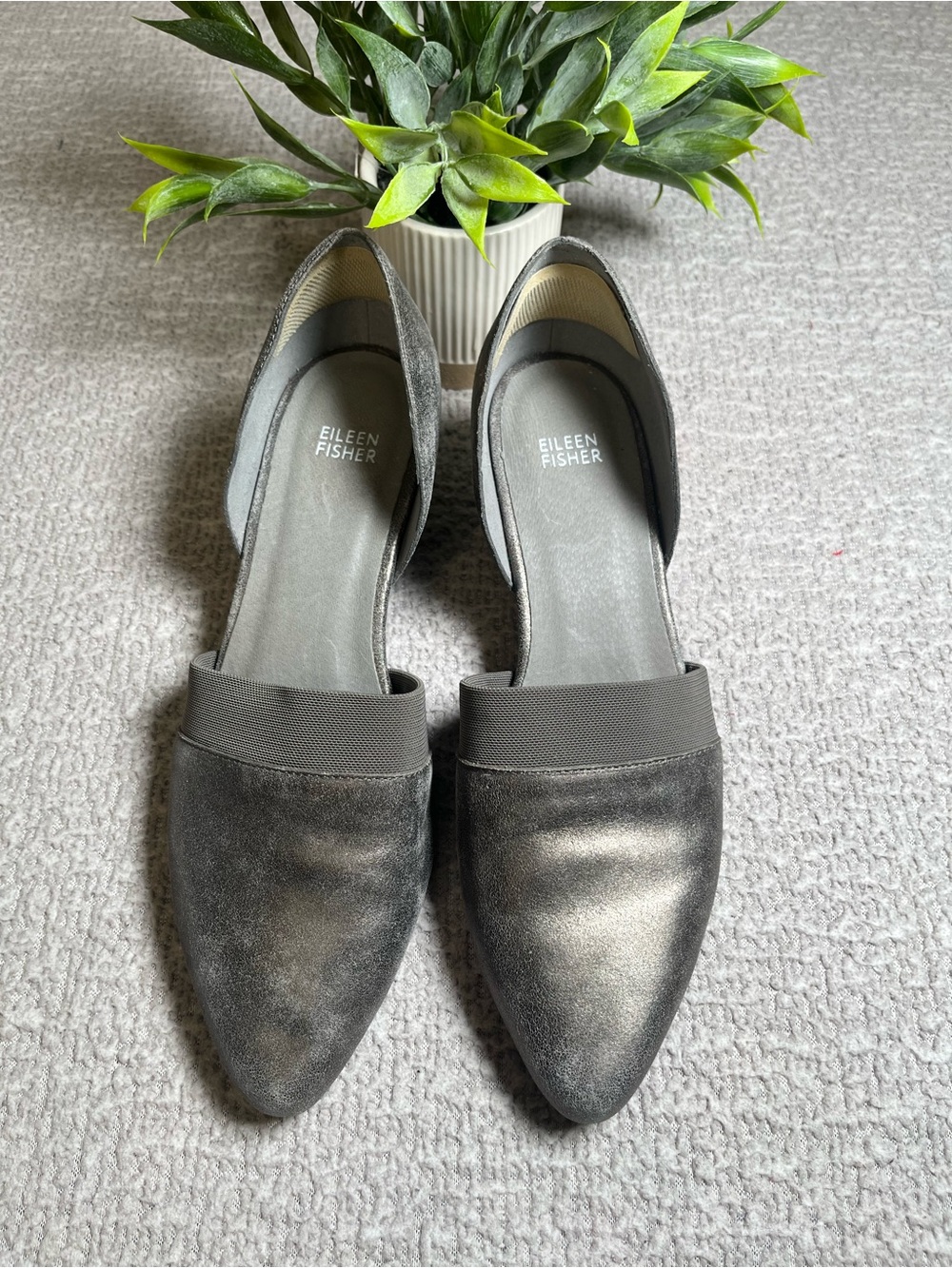 Eileen Fisher Metallic Silver Leather D'Orsay Pumps Heel Shoes Size 11